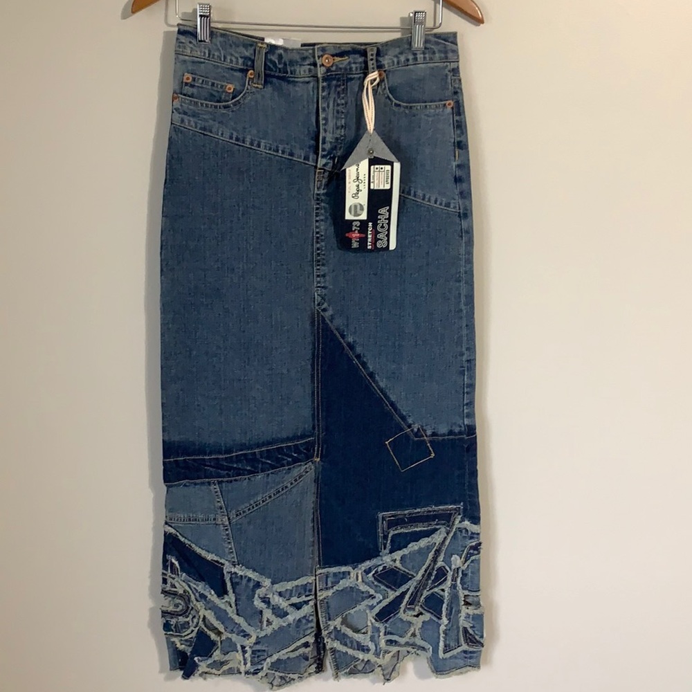 Pepe Jeans London Maxi denim patchwork skirt